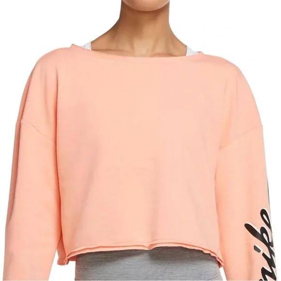 Nike Femme Cropped Training Crew Sweatshirt Orange Crimson Bliss Large - Picture 3 of 12